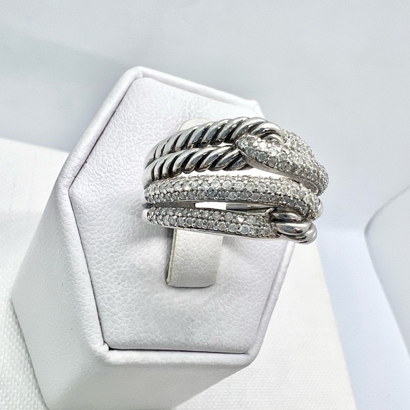 David Yurman Sterling Silver Double Loop Labyrinth Diamond Ring - Picture 8 of 15